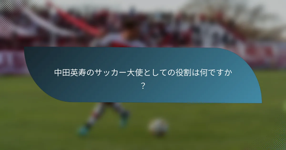 中田英寿のサッカー大使としての役割は何ですか?